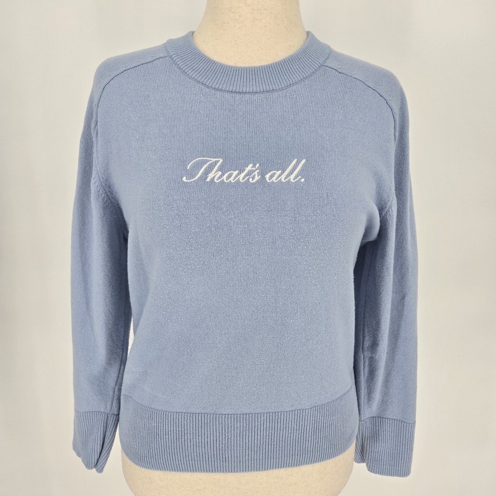 The Devil Wears Prada That's All Embroidered Sweater S Blue Cerulean Pullover
